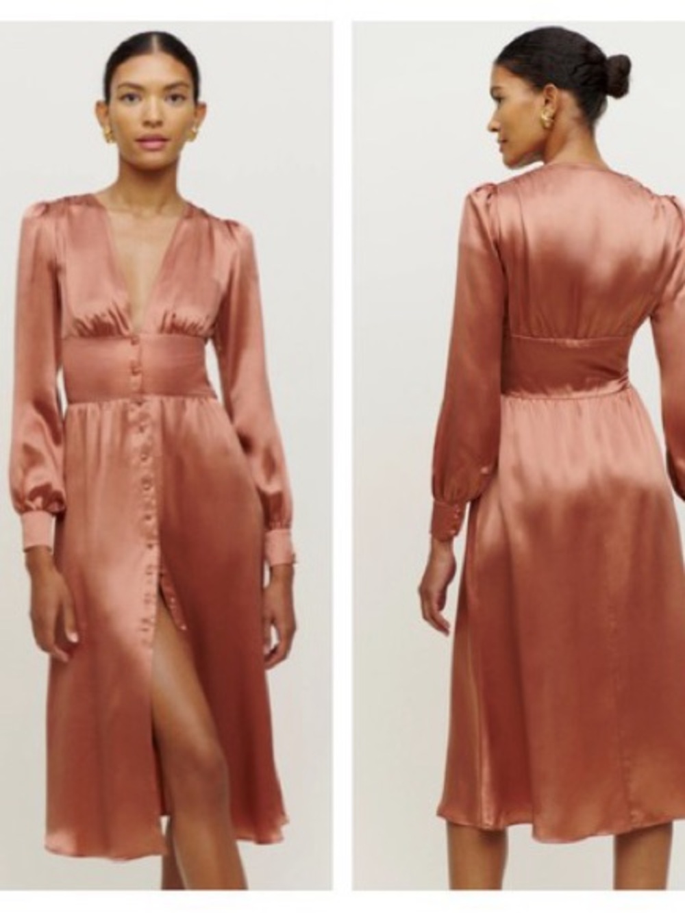 Silky Rust Satin Midi Dress - Unbranded